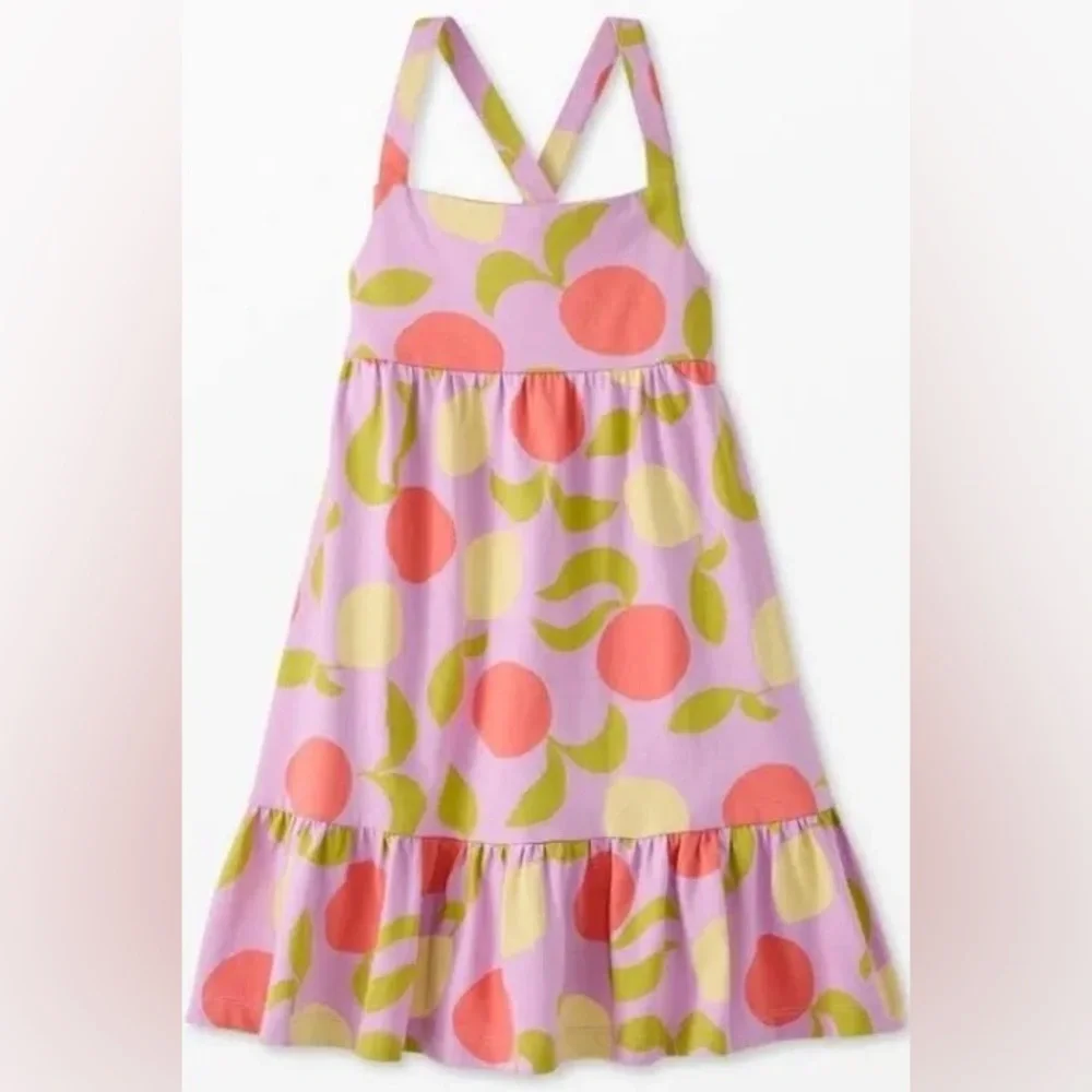Hanna Andersson Cotton Tiered Cross Back Lemon Orange Lilac Spring Dress 4